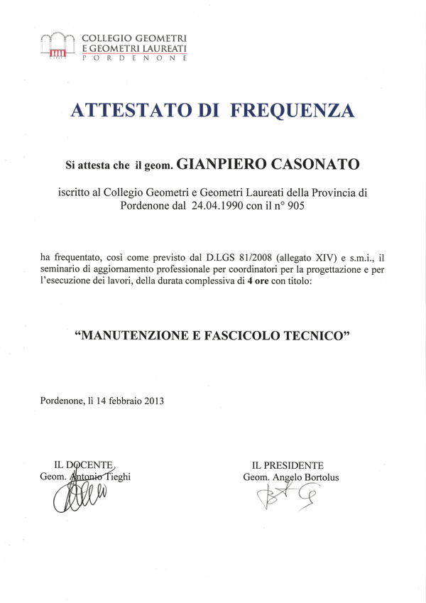 manutenzione e fascicolo tecnico